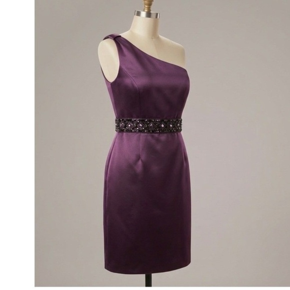 Tahari Purple One Shoulder Satin Cocktail Dress Size‎ 12
